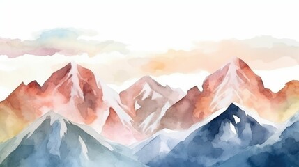 Watercolor illustration of snowcapped mountains
