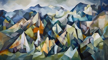 Cubism Fragmented Abstract Mountain Shape