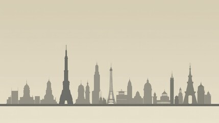 Obraz premium Minimalist skyline of famous buildings