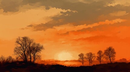 Obraz na płótnie Canvas Captivating Warm Orange Sky at Midpoint