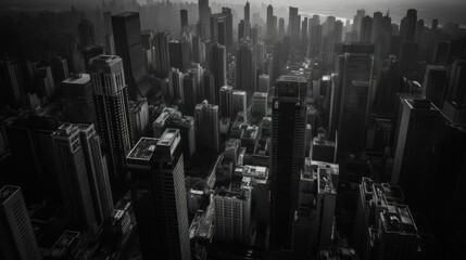 Obraz premium A view of the city skyline with busy streets and skyscrapers