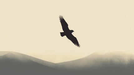 Fototapeta na wymiar Minimalistic depiction of a lone bird taking flight