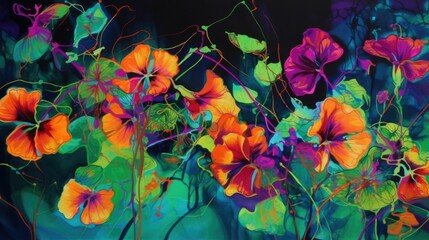 Electric abstract leaves in neon colors