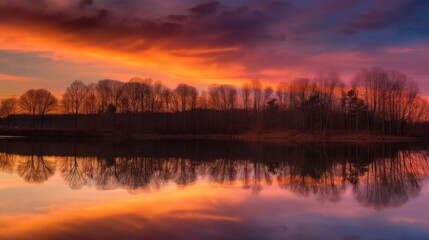 Obraz premium Colorful sky and warm reflections on still waters