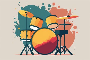 Illustration full  drums set, isolated. AI generated.