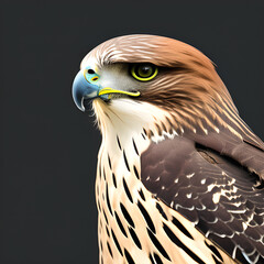 Macro illustration of a falcon on a dark background
