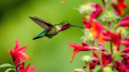 Fototapeta na wymiar Vibrant hummingbird visitors at the Botanical Gardens