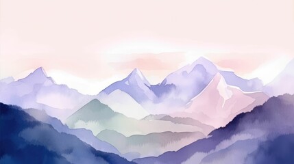 Fototapeta premium Watercolor scenery of mountain peaks with soft lines