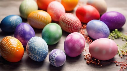 Fototapeta na wymiar Creative and colorful Easter egg decorating wallpaper
