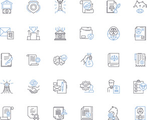 Corporate world line icons collection. Leadership, Strategy, Innovation, Ethics, Profit, Growth, Sustainability vector and linear illustration. Collaboration,Competition,Globalization outline signs