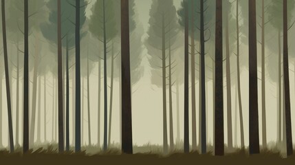 Simplistic wallpaper of tall pine trees in a forest