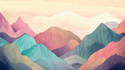 Watercolor painting of snow-capped mountains in serene pastel colors