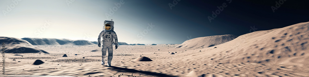 Aufkleber a man in a space suit standing on a desert. ai generative image