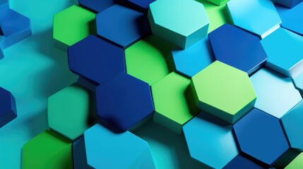 Bold blue and green hexagonal shapes wallpaper