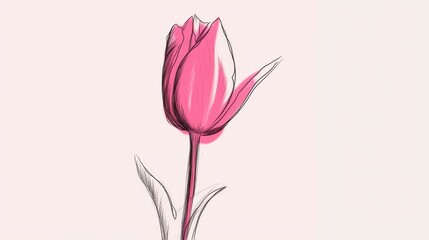 Simple bud sketch in bright pink