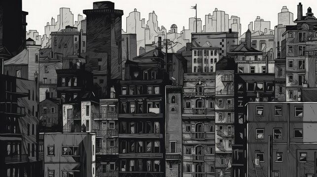 Monochromatic cityscape with high contrast