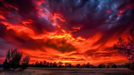 Burning sky with intense colors and fiery visions