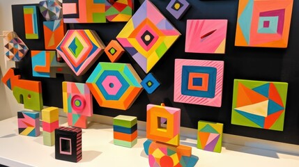 Funky geometric shapes in bright colors