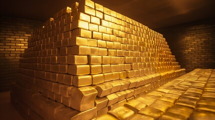 A large pile of gold bricks
