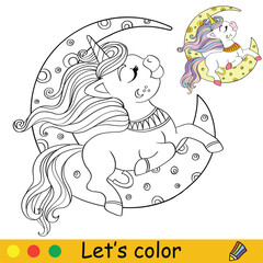 Unicorn Coloring Page with template vector illustration 20