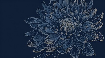 Fototapeta na wymiar Bold dark blue flower sketch with thin lines