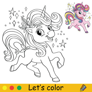 Unicorn Coloring Page with template vector illustration 18
