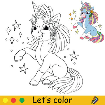 Unicorn Coloring Page with template vector illustration 19