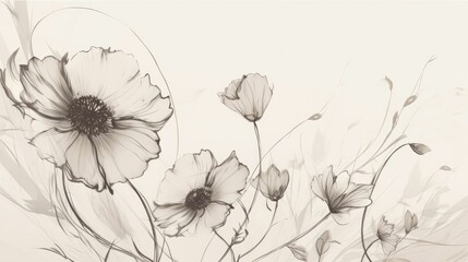 Delicate sketch of a flower in gray - obrazy, fototapety, plakaty