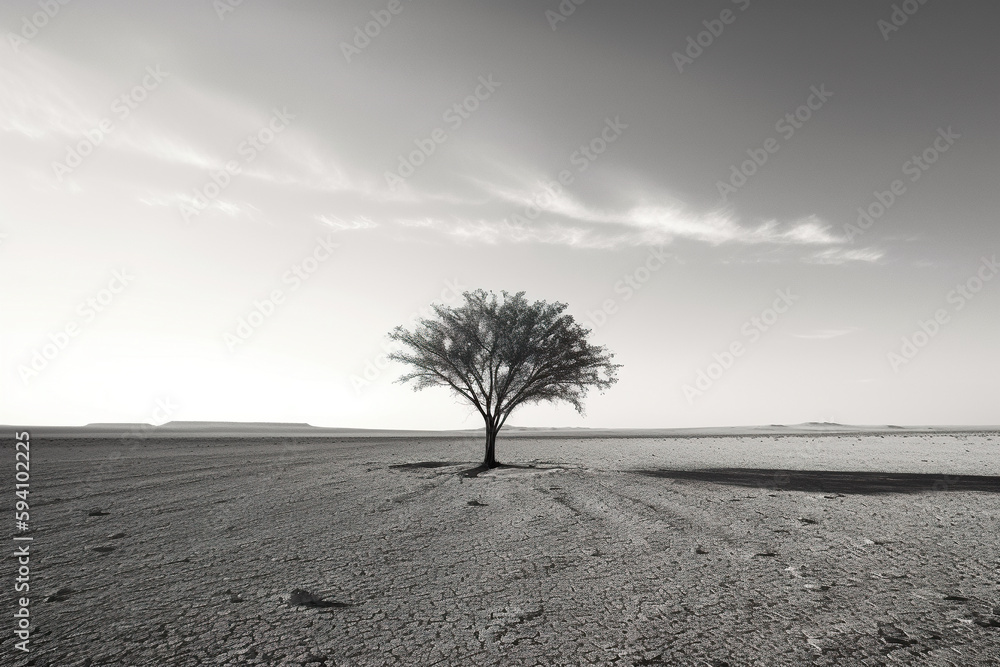 Aufkleber a lone tree in the middle of a desert. ai generative image