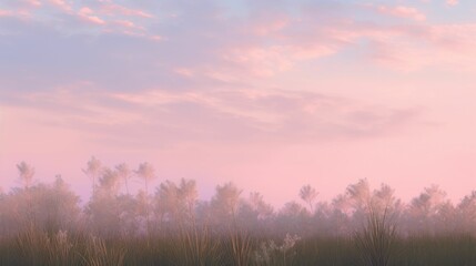 Soft pink sky with mountains in the distance