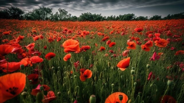 Bold dramatic fields of red poppies wallpaper