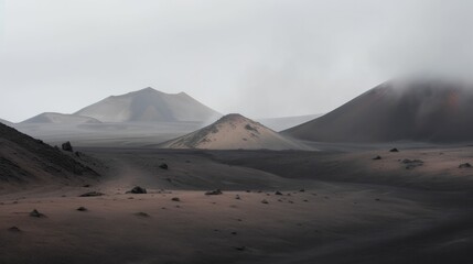 Minimalistic ashen landscape of volcanic mountains