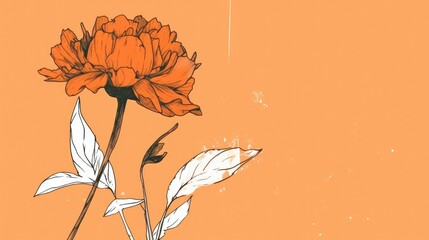 Bold minimalist floral sketch in bright orange