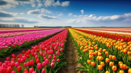 Gorgeous fields of blooming Tulips in Spring