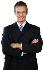 Professional looking man with his arms crossed wearing a suit