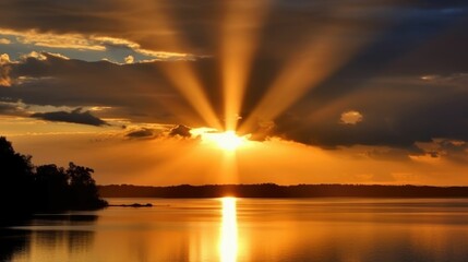 Naklejka na ściany i meble Dazzling rays of a vibrant warmth from a radiant sunset