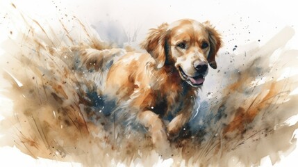 Watercolor Sketch of a Golden Retriever Dog (AI generated)