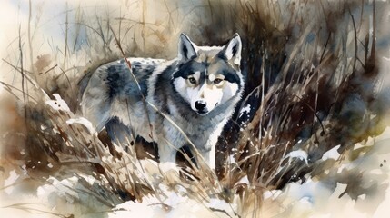 Watercolor Sketch of a Siberian Husky Dog (AI generated)