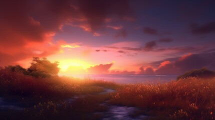 Fototapeta na wymiar Serene sunset with dreamy tones