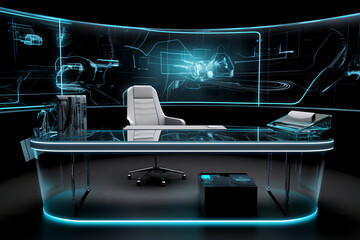  A Futuristic Office with Holographic Displays. Created with Generative AI