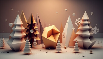 Simple beautiful winter background, 3d rendering. Generative AI