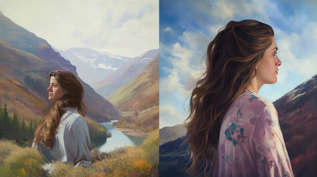 Romantic Realism painting of a mountain
