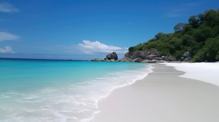 Crystal clear waters and soft white sands on a beach