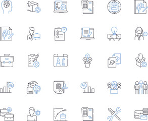 Knowledge Discovery line icons collection. Insight, Patterns, Intelligence, Analysis, Discoveries, Algorithms, Informatics vector and linear illustration. Mining,Expansion,Learning outline signs set