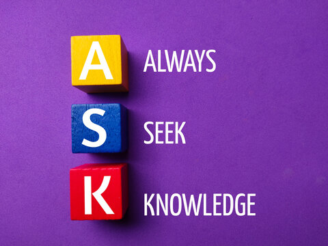 Colored cube with the word ASK Always Seek Knowledge