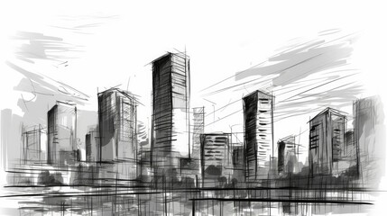 Monochrome Sketch of a Simple Cityscape