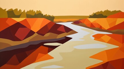 Geometric pattern with warm color scheme and flowing design