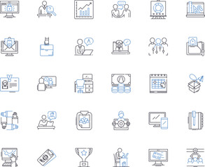 Agency division line icons collection. Insights, Creativity, Strategy, Consulting, Marketing, Branding, Design vector and linear illustration. Innovation,Campaigns,Analytics outline signs set