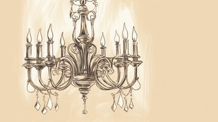 Fototapeta na wymiar Simple and elegant line drawing of a chandelier