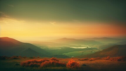 Fading Sun in Soft Hues of Orange and Green